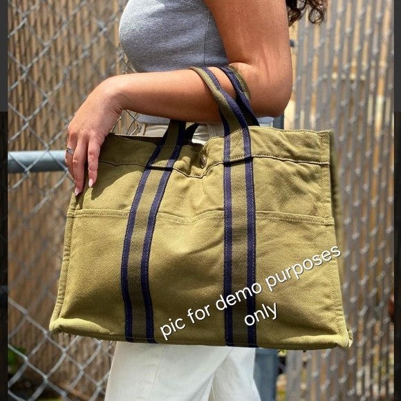 HERMÈS FOURRE TOUT MM HANDBAG/TOTE GREY/ORANGE/CREAM CANVAS W/PALLADIUM HRDWR - Picture 14 of 16